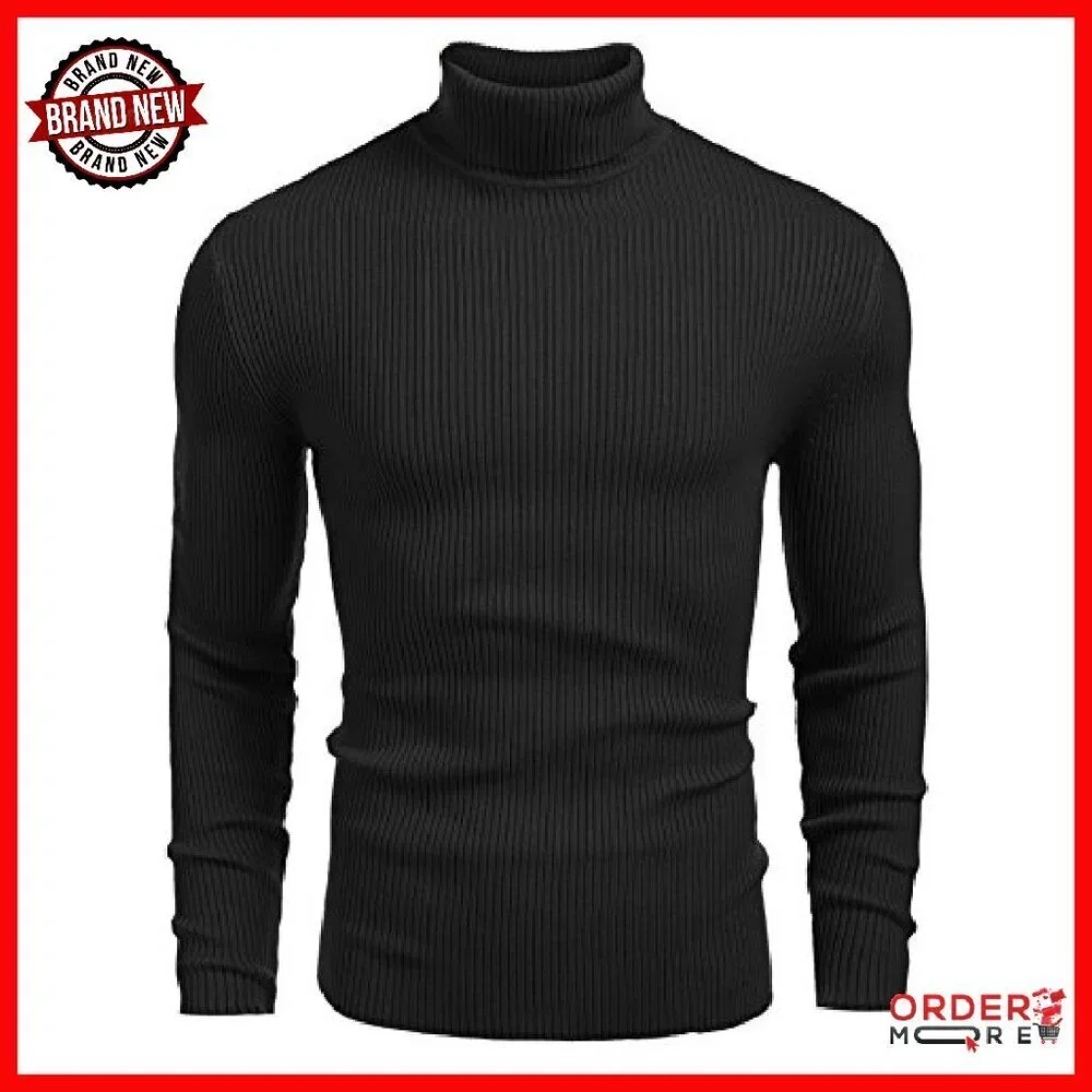 Men's Ribbed Slim Fit Turtleneck Sweater Pullover Knitted Casual